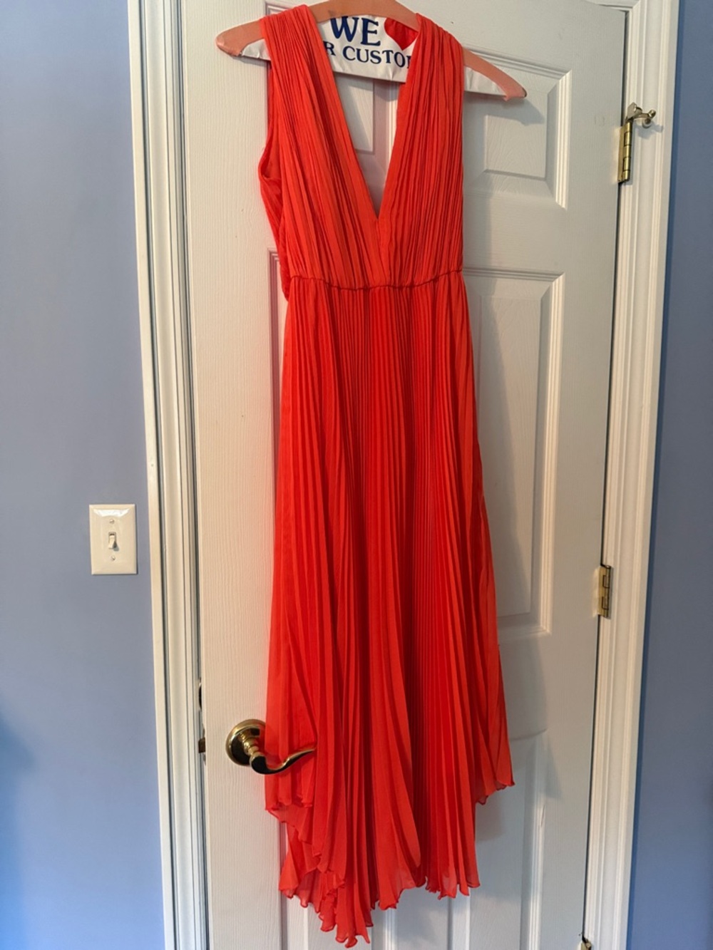 Alice + Olivia Orange Asymmetrical Pleated V-Neck Dress- size 4